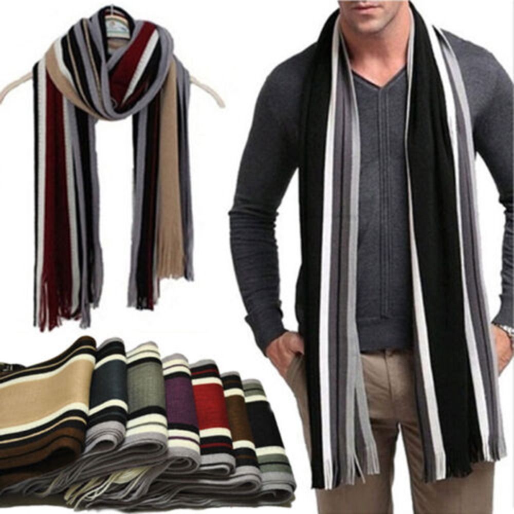 Cashmere Men Striped Scarf Fas - Wool Scarf Men 评论和价格