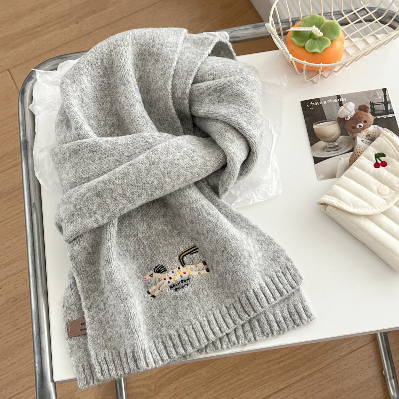 Cozy Knit Scarf with Embroider - Wool Scarf Men 评论和价格