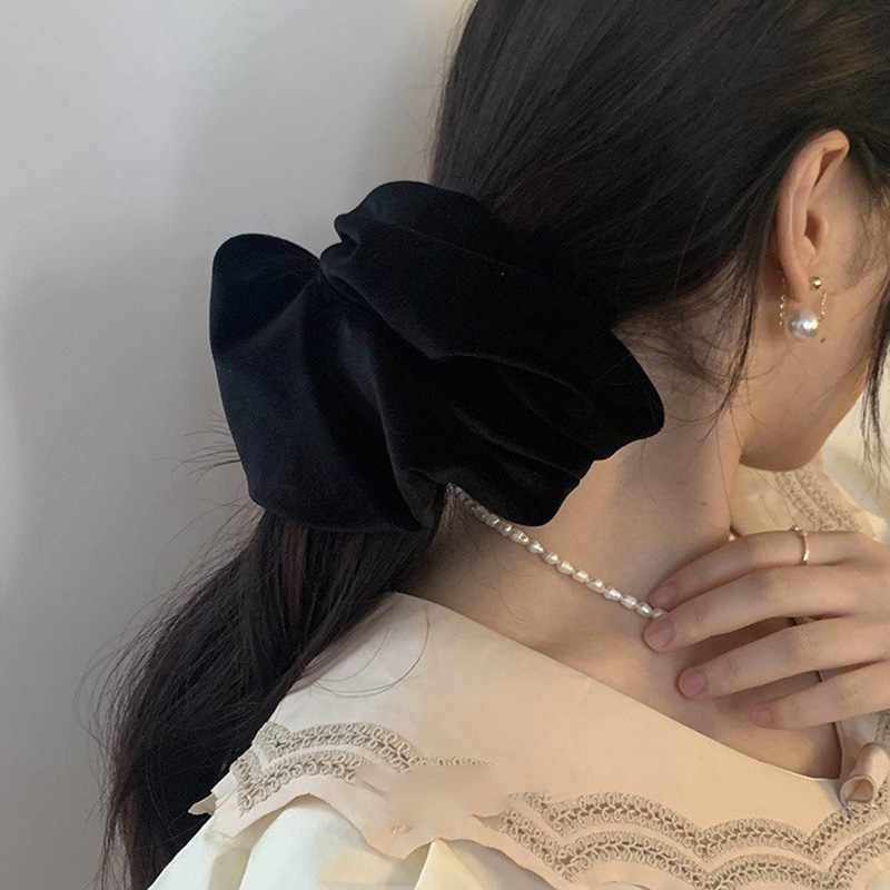 Oversize Black Velvet Scrunchi - Winter Headband Fleece 评论和价格